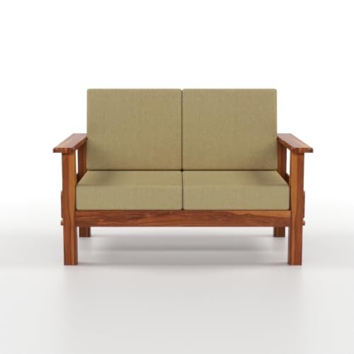 Image of Solid Sheesham Wood 6 Seater Sofa | Premium Handmade Wooden Sofa with Upholstered Cushioned Seat & Backrest | Modern Carved Couch for Living Room, Bedroom, Office, Reception & Lounge