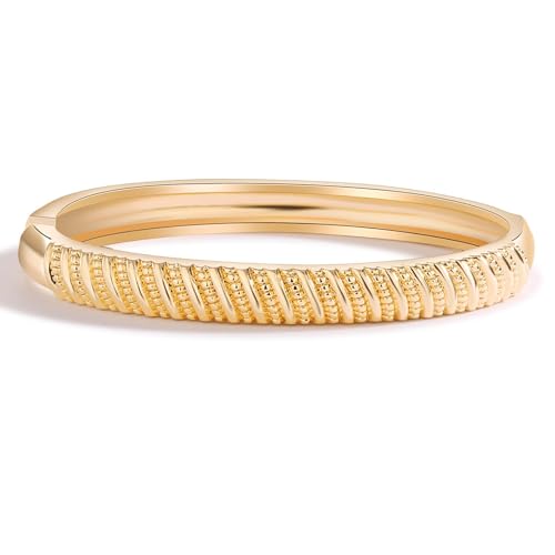Novastar 14K Real Gold Plated Flat Ribbed Bangle Bracelets for Women | Gold Cuff Bangles for Girls