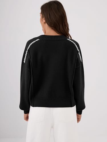 ZAFUL Sweaters for Women Crewneck Loose Fit Long Sleeve 2025 Fall Fashion Contrast Knit Pullover Tops