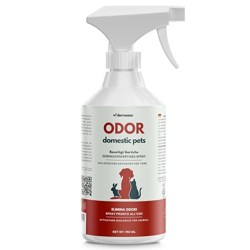 Dermazoo Spray Rimuovi Odori 750 ml | Detergente Enzimatico Urina Cane e Gatto | Elimina Odori per Tessuti e Macchie da Divani | Elimina Odori Per Gatti e Cani | Pulizia Materasso da Pipi Cane e Gatto