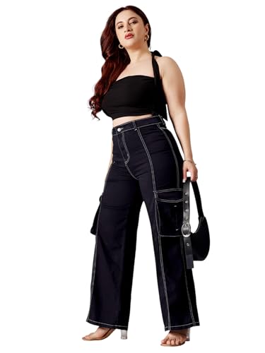 Image of Miss Chase A+ Women's High Rise Regular-Length Stretchable Denim Wide-Leg Shaping Jeans