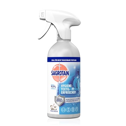 Sagrotan Hygiene-Textilerfrischer Frische Wäsche – Entfernt festsitzende Gerüche und geruchsbildende Bakterien – Für Kleidung und Wohntextilien – 4 x 500 ml