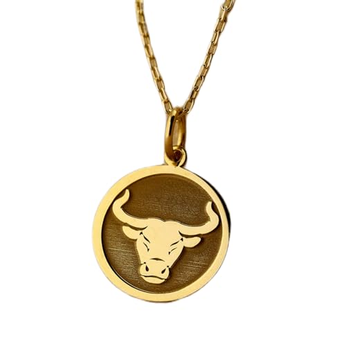 Collier Taureau en argent plaqué or, pendentif zodiaque gravé de 24 mm durable