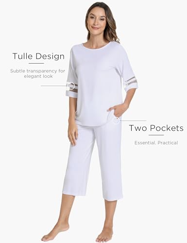 Image of GYS Bamboo Viscose Capri Pajamas for Women Set Cooling 3 /4 Sleeve Pjs