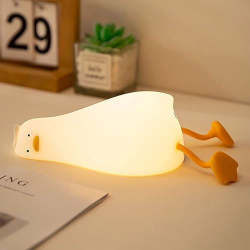 Image of Cute Silicon Sleeping Duck Night Light, 7 Color Changing, Rechargeable & Portable Lamp with USB Cable | Night Light for Kids, Girls & Boys | Adorable Bedroom & Nursery Decor