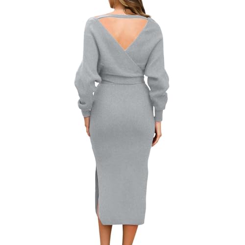 Robe pull femme manches longues coupe enveloppante en maille pour l'automne