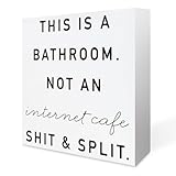 Funny Bathroom Wood Box Sign This Is A Bathroom Not An Internet Cafe Shit And Split Wooden Block Sign for Home Office Toilet Shelf Table Decor