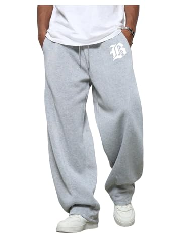 SOLY HUX Men's Baggy Sweatpants Letter Graphic Drawstring Elastic Waist Wide Leg Pants with Pockets