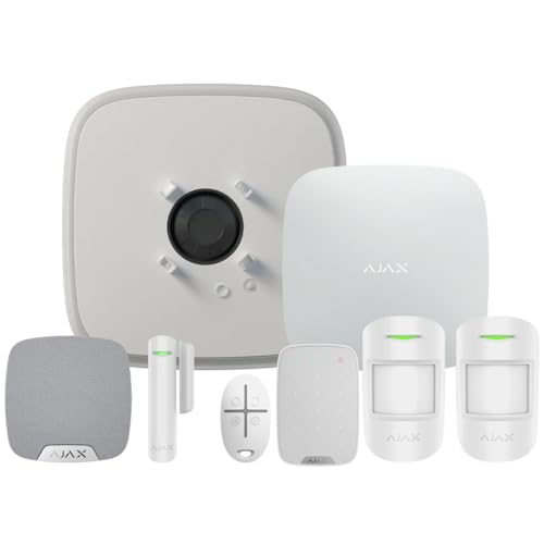 AJAX Systems Kit 2G+LAN Wireless Alarm StarterKit para apartamentos, 2 detectores de movimiento, 1 llavero, 1 teclado, 1 sensor de puerta, 1 sirena doméstica, 1 sirena de calle, tarjeta SIM, garantía