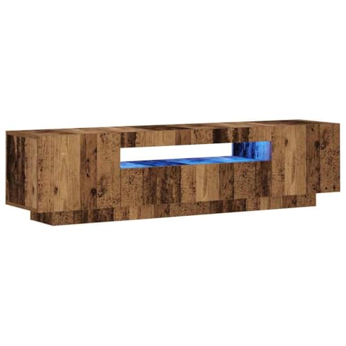 vidaXL Meuble TV avec lumières LED Vieux Bois Bois d'ingénierie, Support TV, Meuble multimédia, Console TV, Meuble HiFi, Centre de Divertissement