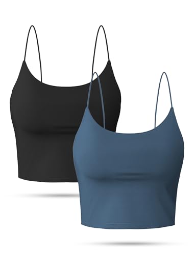 Image of Buauty 2 & 4 Packs Crop Tank Top for Women, Basic Solid Cropped Double Layer Spaghetti Strap Short Sleeveless Camisole