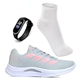 Tênis Feminino Academia Caminhada Corrida Leve Confortável VUKS + Relógio Digital e Meia Esportiva (Cinza, BR, Adulto, Numérico, 34)