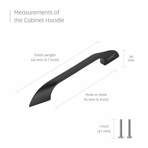 Image of LAPO 4 Inch Cabinet Handles for Kitchen and Drawer Use, Designed for Kitchen Furniture, Scratch Proof Design, Quick Fit Setup, 3 Years Warranty (96mm, Black Finish, Pack of 10) - Twist