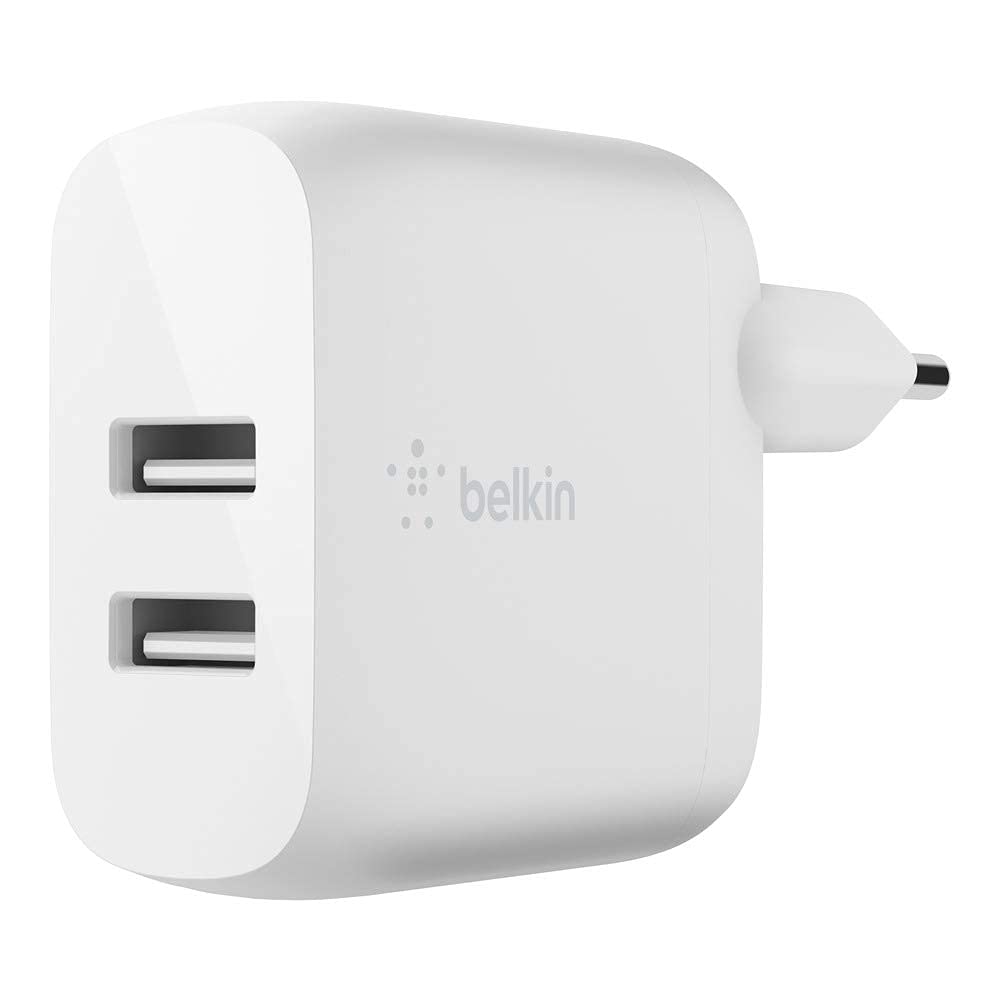 Belkin Cargador de Pared Doble USB-A BoostCharge de 24 W, para iPhone 12, 12 Pro, 12 Pro MAX, 12 Mini y Modelos anteriores, Samsung S20, S20+, S20 Ultra, Pixel 4 y Otros + Cable Universal