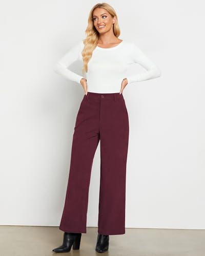 GRAPENT Corduroy Wide Leg Pants Woman High Waisted Fall Business Casual Elastic Waist Loose Trendy Trousers with Pockets3