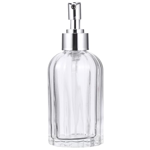 PAMINGONO Botella de Vidrio para Loción 200 Ml Bomba de Presión Dispensador de Jabón Recargable Envase Cosmético Reutilizable Diseño de Rayas Verticales para Baño y Viaje
