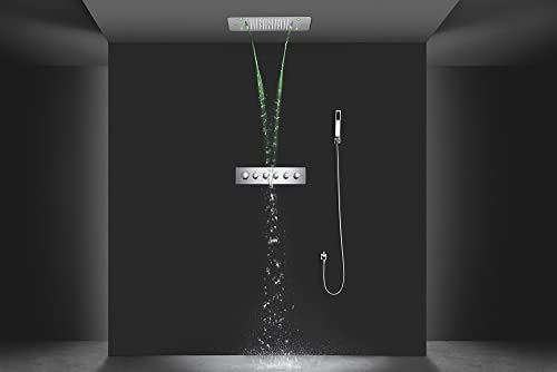 Cascada Luxury Sistema de ducha LED 15x23 pulgadas con altavoces Bluetooth incorporados, 5 funciones y control remoto en negro mate miniatura 3