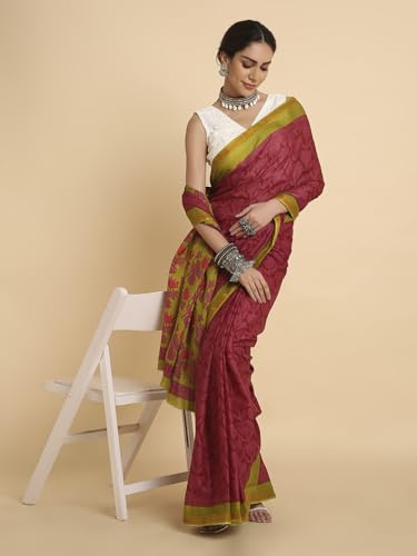Image of RATAN Women's Pure Soft Cotton Saree with Blouse Piece | Lightweight Breathable Daily Wear Cotton Saree | Traditional Printed Saree for Office Casual & Summer Wear