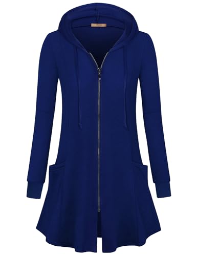 Image of Miusey Womens Zip Up Long Hoodie Jacket Lightweight Tunic Sweatshirt Open Front Cardigan