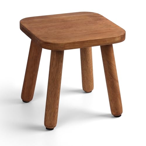 Image of Solid Wood Step Stool 9.3 inch - 300lbs Capacity Plant Stand Indoor, Smal Stools to Sit on, Multi-Use Footstool for Bathroom /Bedroom /Kitchen Color: Walnut