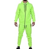 Riflessi Men's Athletic Sports Casual 2 Piece Solid Color Tracksuit Hoodie Jogger Pants Sweatsuit Set (Neon Green, M)