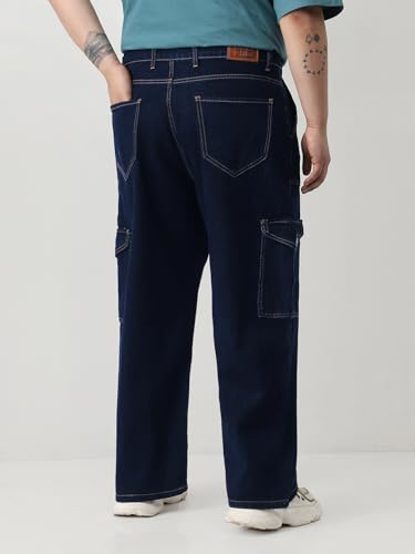 Image of Urbano Plus Men Mid Rise Loose Baggy Fit Cargo Jeans with 6 Pockets Non-Stretchable