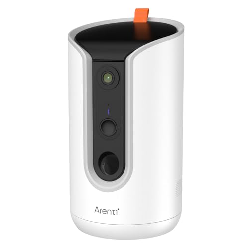 ARENTI Dog Treat Petcam1T Caméra de surveillance WiFi innovante pour animaux de compagnie avec distributeur de friandises intégré, interaction avec les animaux domestiques en l'absence
