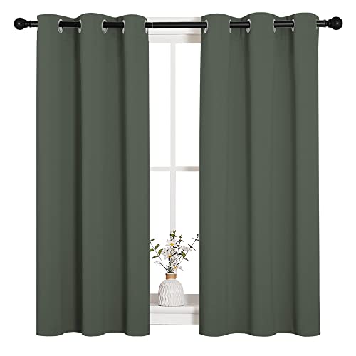 Image of NICETOWN Dark Mallard Blackout Curtain Panels for Bedroom, Thermal Insulated Grommet Top Blackout Draperies and Drapes for Basement (2 Panels, W34 x L45-inch)