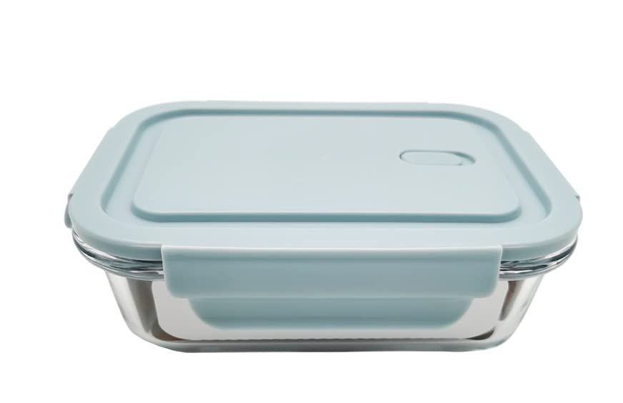 IndusBay® 1050 ML Recatngular Borosilicate Glass Food Storage Oven Safe Container Set with Air Vent Lid Airtight Lid Microwave Safe Tiffin Bowl, Glass Reheating Serving Bowl, 1 Piece
