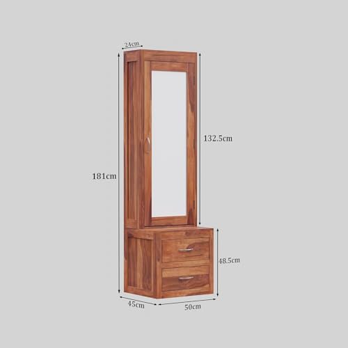 Image of Credenza Sheesham Wood Dressing Table with 2 Drawer Storage for Living Room Bedroom Wooden Vanities for Home Solid Wood Bedroom Furniture (Teak Finish)