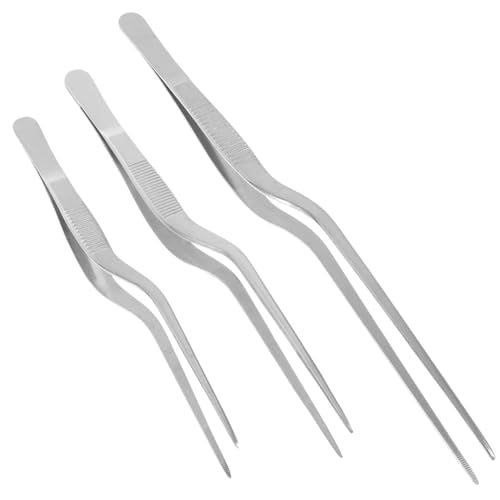 HOLIDYOYO Stainless Steel Kitchen Food Tweezers Set 14cm 16cm 20cm Fish Bone Clips Long Steak Cooking Tongs for Culinary Plating and Food Handling 3pcs