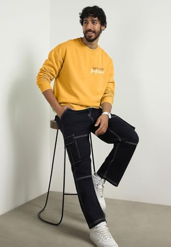 Image of Nobero Men's Graphic Printed Oversized Sweatshirt | Cotton Rich Fleece Round Neck Pullover | Relaxed Fit Casual Winter Wear for Men