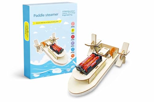Image of DIY Paddle Steamer Boat STEM Science Kit for Kids | Wooden Educational Toy | Battery Powered Paddle Boat Model | Easy Assembly Experiment Kit | Learning Toy for Boys & Girls (8+ Years)