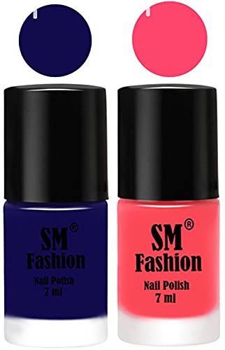 Image of Long Lasting Nail Polish | Nail Paint Combo 7 ml Each) - Set of 2 Dark Blue-Pink