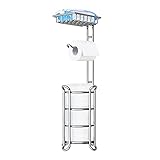 Toilet Paper Holder Stand Toilet Tissue Roll Holder with Shelf for Bathroom Storage Holds Phone/ Wipe/ Mega Rolls-Shiny Chrome