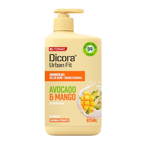 Dicora Urban Fit | Gel de Ducha con Vitamina E, Mango & Aguacate | Gel de Baño Nutritivo e Hidratante con Extracto de Aguacate y Mango | Tamaño 825 ml