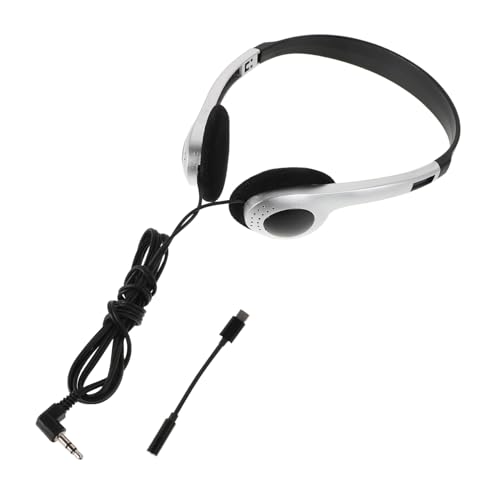 SOIMISS Auriculares Supraaurales Retro para Teléfono Móvil y Ordenador, Cable y Adaptador USB-c, Diseño Vintage, Ajuste Cómodo, Color Plata y Negro, Ideales para Estudiantes y Viajes