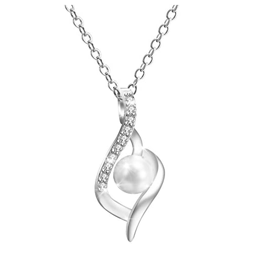 KOLOVEADA Collar Mujer Plata de Ley 925 Azul Collar Colgante Moda Amor del Corazón Crystal de Swarovski, Collar Regalo para el Día de la Madre Boda Compromiso Collar con Caja (Perla)