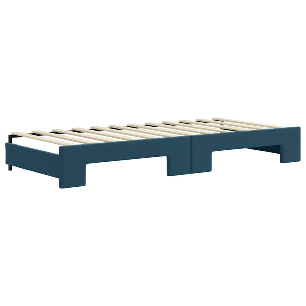 Ausziehbares Tagesbett Samt Blau 80x200 cm, Schlafsofa mit 2 Schubladen und Matratzen, 2in1 Gästebett platzsparend für Wohn- & Schlafzimmer, Robustes Holz-Metall-Gestell