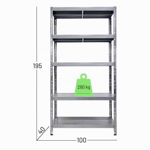 Grima Scaffali in Metallo 5 Ripiani cm L100xP40xH195 Alta Portata Zincato Incastro