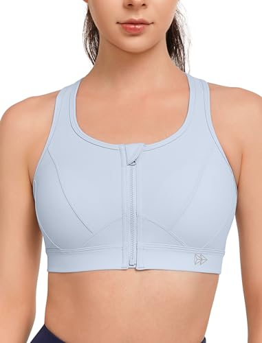 Image of Yvette Zip Front Sports Bra - High Impact Sports Bras for Women Plus Size Workout Fitness Running