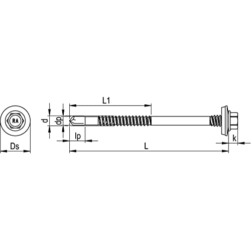 REFABO 17007/9 5.5X 76 RP-7K-P Plus Sandwich-Bohrschraube Dichtscheibe 16mm Bi-Metall A2, Edelstahl