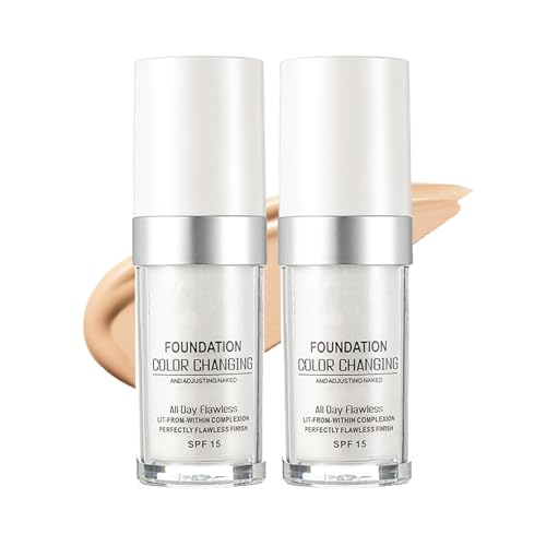2PCS Farbwechselnde Foundation Make-up Foundation Color Changing Farbe anpassend für alle Hauttöne Koreanisches Make-up mit SPF Feuchtigkeitsspendend Weiße Foundation für empfindliche Haut