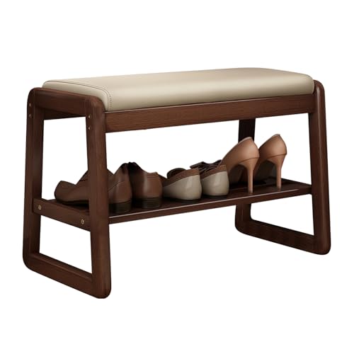 Treesunshine Skobänk i massivt trä med sits, bänk med förvaringsutrymme, 55 x 36 x 42 cm, kan belastas upp till 100 kg, skoskåp med sittbänk för hall, vardagsrum, garderob, badrum, hall (kaki)