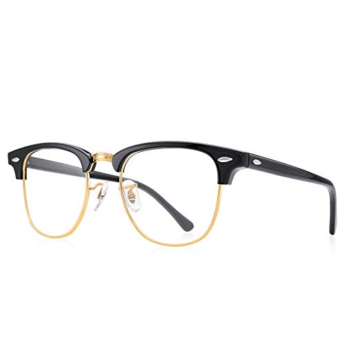 OLIEYE Computer Blue Light Blocking Glasses - Square Game Eyeglasses for Women Men Anti Eye Eyestrain Reading Gaming Glasses (Gold&Black, 51)