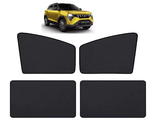 Image of Auto Hub Nylon Car Window Sunshade /Curtains Compatible with Mahindra XUV3XO - Pack of 4, XUV3XO Sun Shade, Black