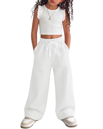JoyMotion Toddler Girls Pants Wide Leg Sweatpants 18-24M White