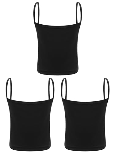 Kaerm Kids Girls 3 Pcs Solid Color Tank Top Spaghetti Straps Dance Crop Top Ribbed Camisole Vest Undershirt2