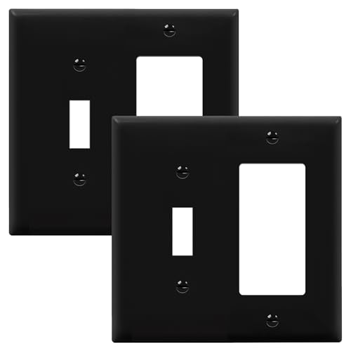 Image of ENERLITES Combination Toggle Light Switch /Decorator Light Switch Plate, Double Switch Wall Plate, Standard Size 2-Gang 4.50 inch x 4.57 inch, Polycarbonate Thermoplastic, 881131-BK, Black, 2 Pack