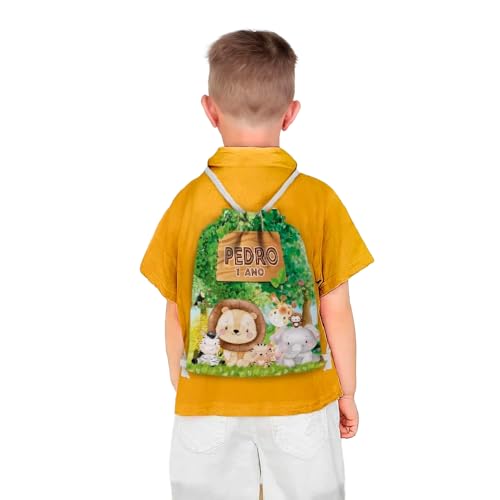 Mochilinha Bag Infantil Personalizado com Nome e Idade Safari Animais Baby Aquarela (Mochilinha 20x30, Unidades, 01)
